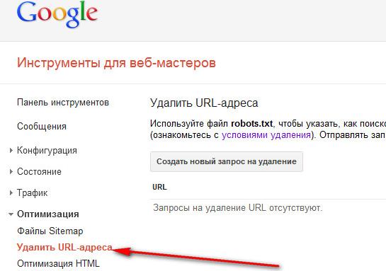 Google удалить URL